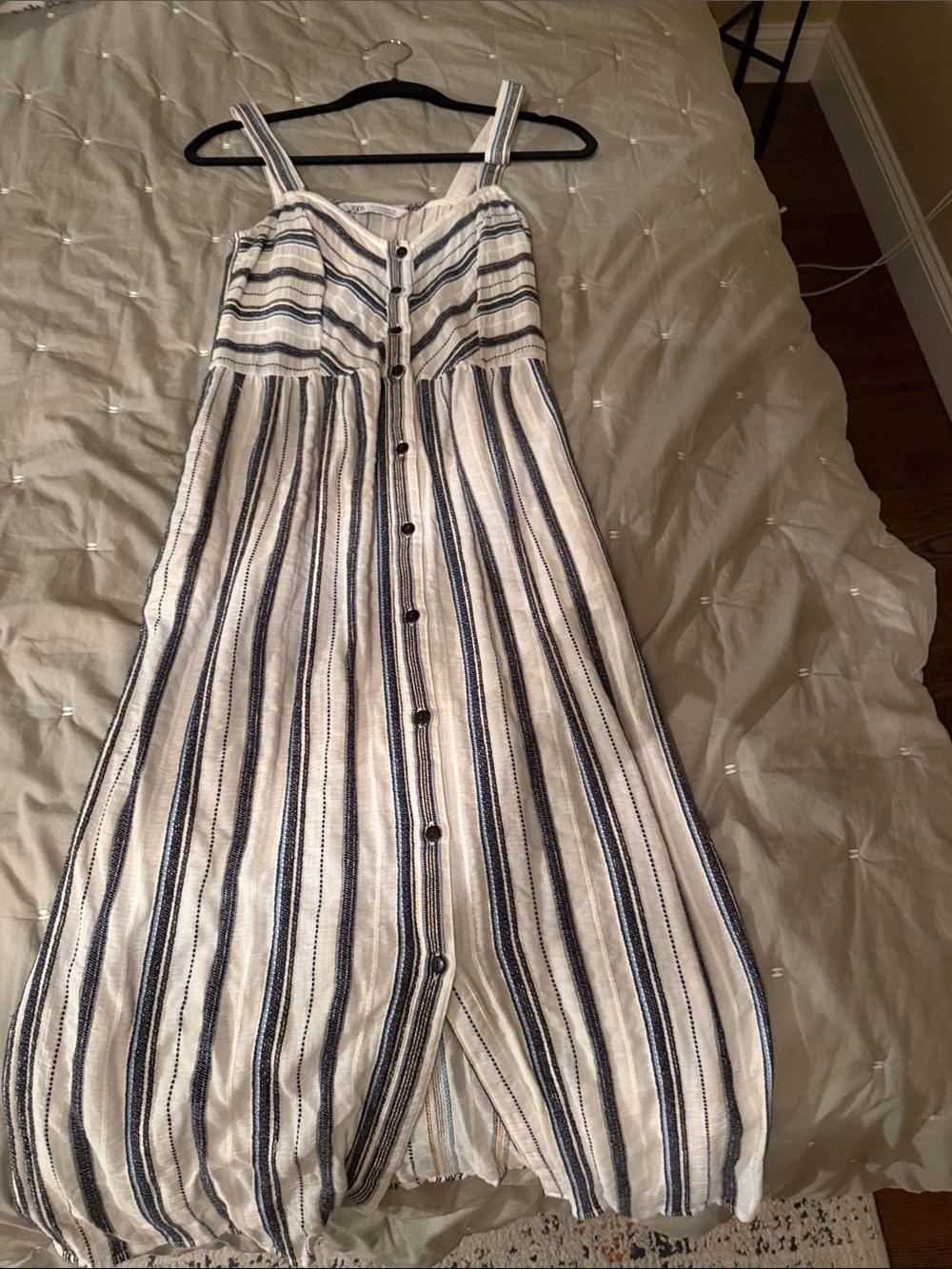 Zara White and Navy Striped Maxi Dress